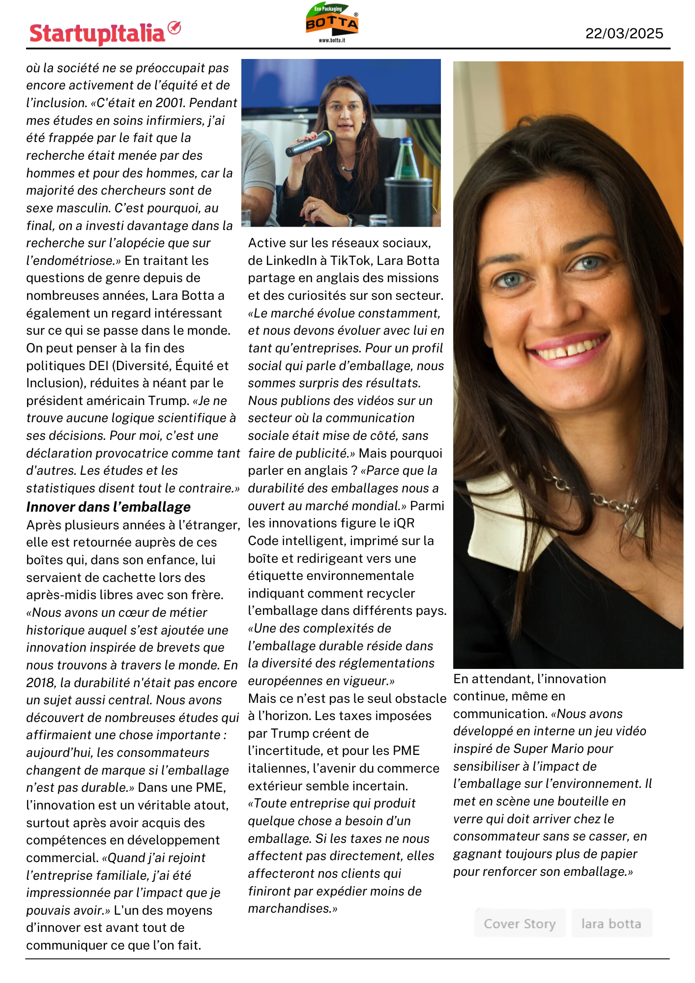 LARA BOTTA EN VEDETTE DANS UNSTOPPABLE WOMEN, DIRIGEANT L'INNOVATION DANS L'EMBALLAGE DURABLE
